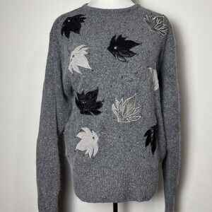 Donagain Womens VTG Silk Angora Wool Sweater L Embroidered Beaded Art to Wear